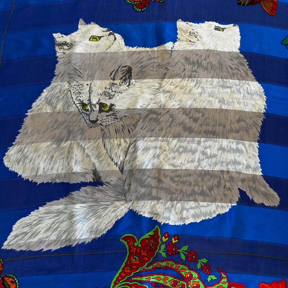 Rare hugh Christian Dior 100% burn out silk 54"×54" XL - Picture 3 of 6